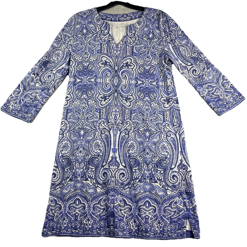 Coolibar Tunic Dress Women's Small Paisley Blue Cover Up UPF 50 Beach Stretch